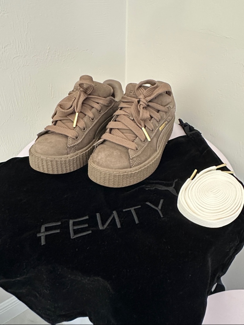 Fenty by Puma Women's Taupe Suede Platform Sneakers